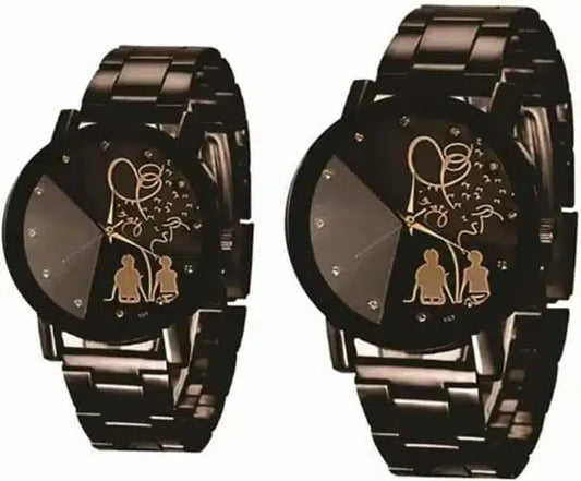 Analog Watch for Couple (Pack of 2) (Black)