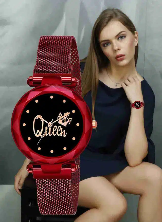 Queen Dial Analog Chain Watch for Women (Red)